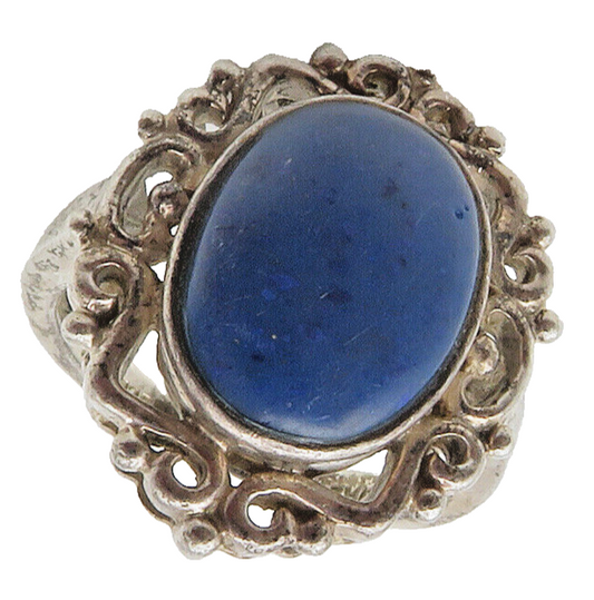 925 Sterling Silver  Vintage Lapis Lazuli Swirl Cocktail Ring Sz 7  RG15354
