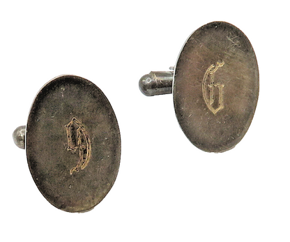 MEXICO 925 Sterling Silver  Vintage Etched G Initial Oval Cufflinks  TR2203
