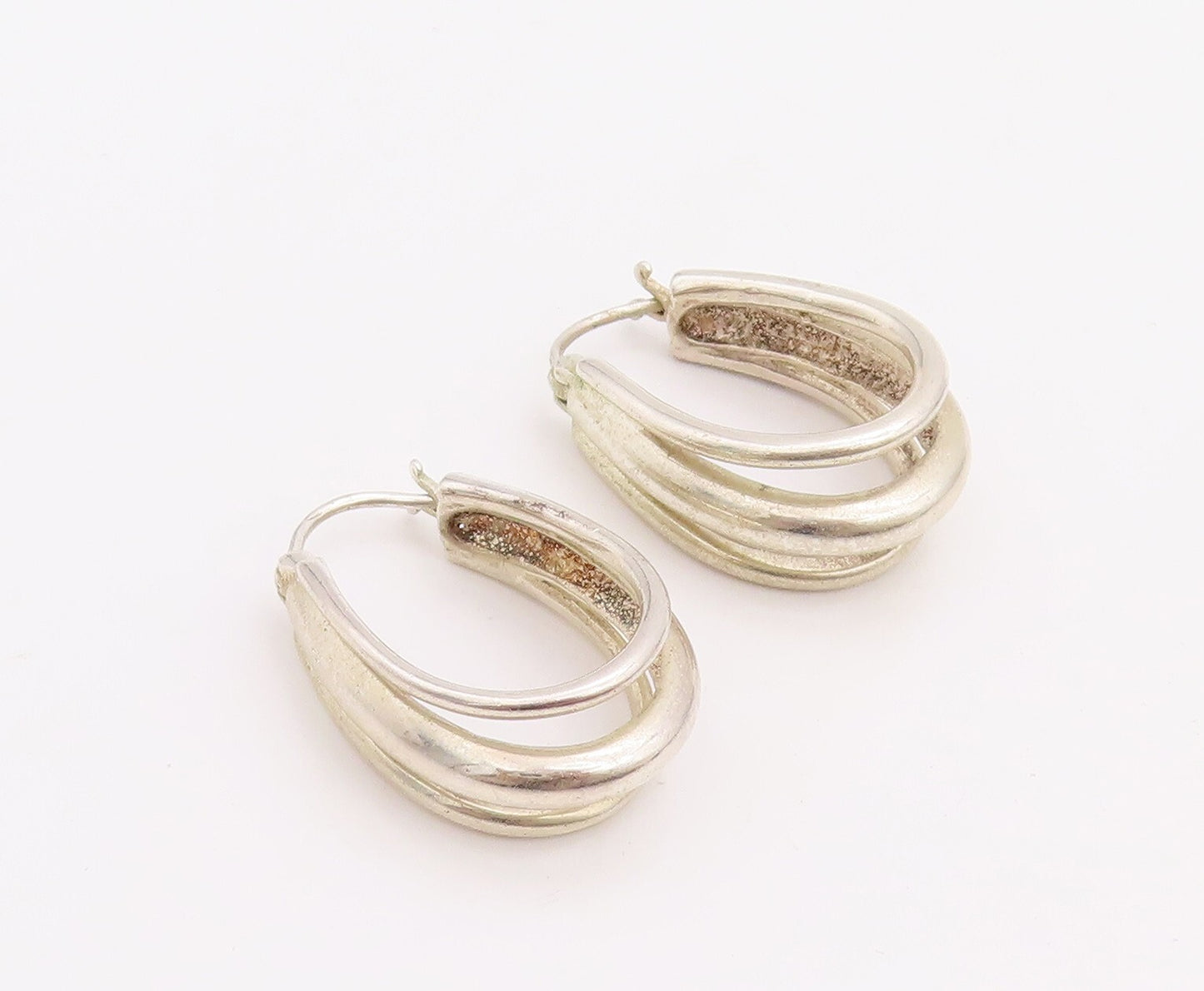 925 Sterling Silver Vintage Earrings Solid Cutout Designer J Hoops  EG13214