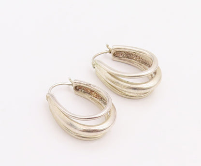925 Sterling Silver Vintage Earrings Solid Cutout Designer J Hoops  EG13214
