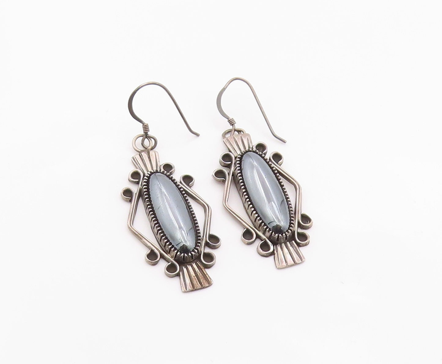 925 Sterling Silver Vintage Earrings JOHN W KESSLER NAVAJO Hematite  EG14385