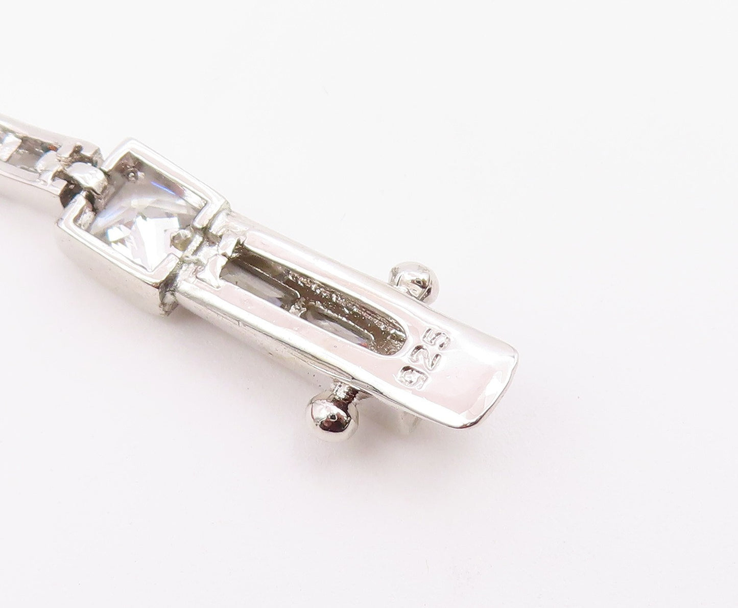 925 Sterling Silver  Vintage Shiny Cubic Zirconia Bar Chain Bracelet  BT8841
