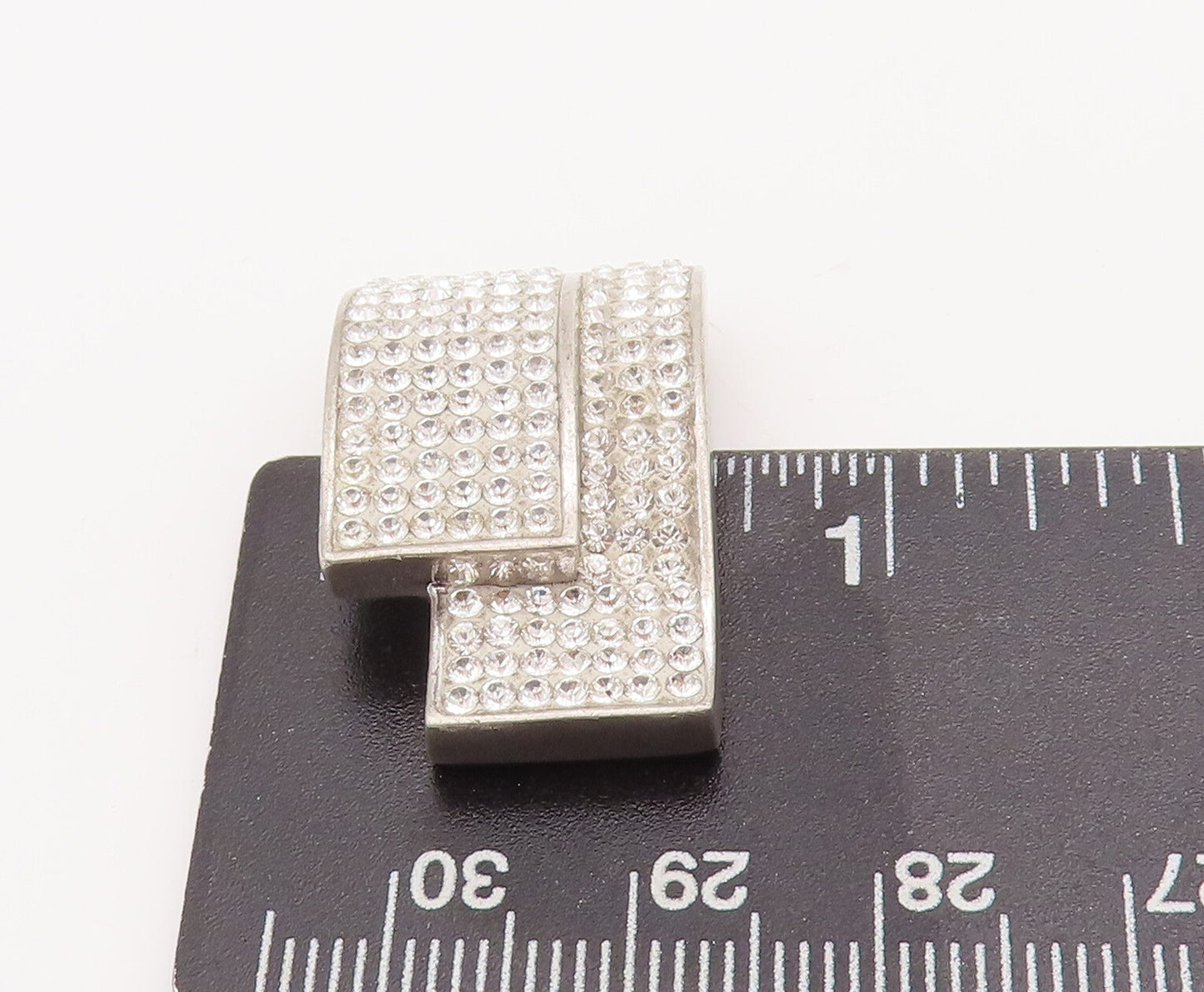 925 Sterling Silver Vintage Pendant Double Rectangular Inlay CZ Drop  PT23095
