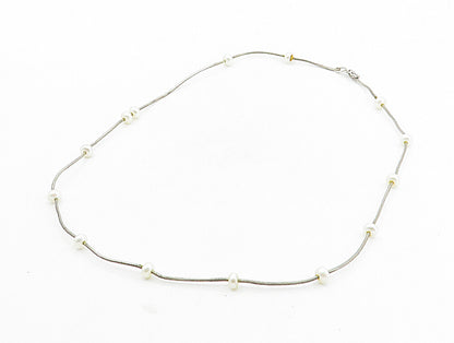 925 Sterling Silver  Vintage Petite Pearls Beaded Snake Chain Necklace  NE1713