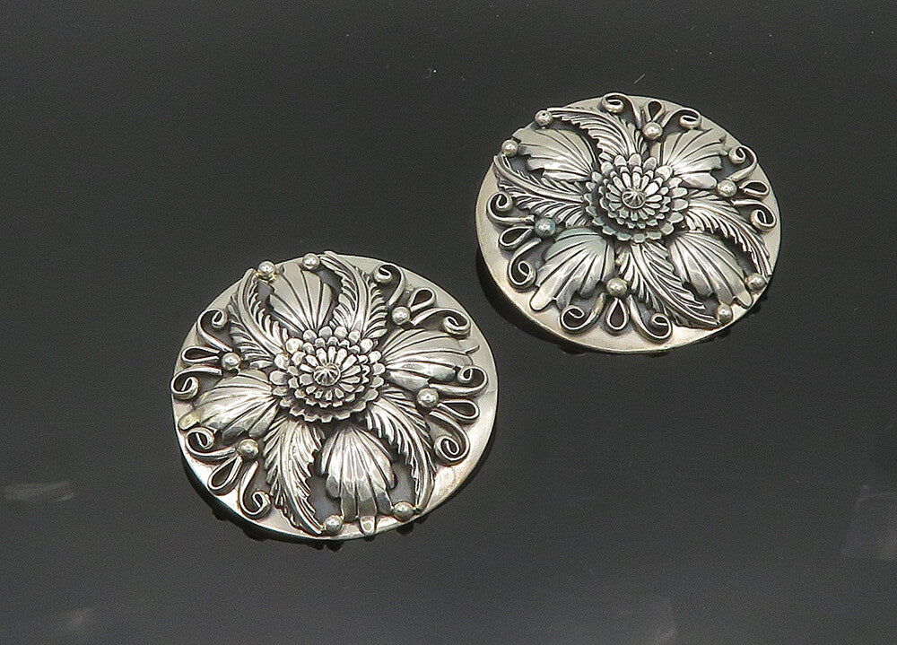 NAVAJO 925 Sterling Silver Vintage Flower Motif Non Pierce Earrings  EG10202
