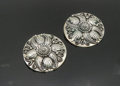 NAVAJO 925 Sterling Silver Vintage Flower Motif Non Pierce Earrings  EG10202