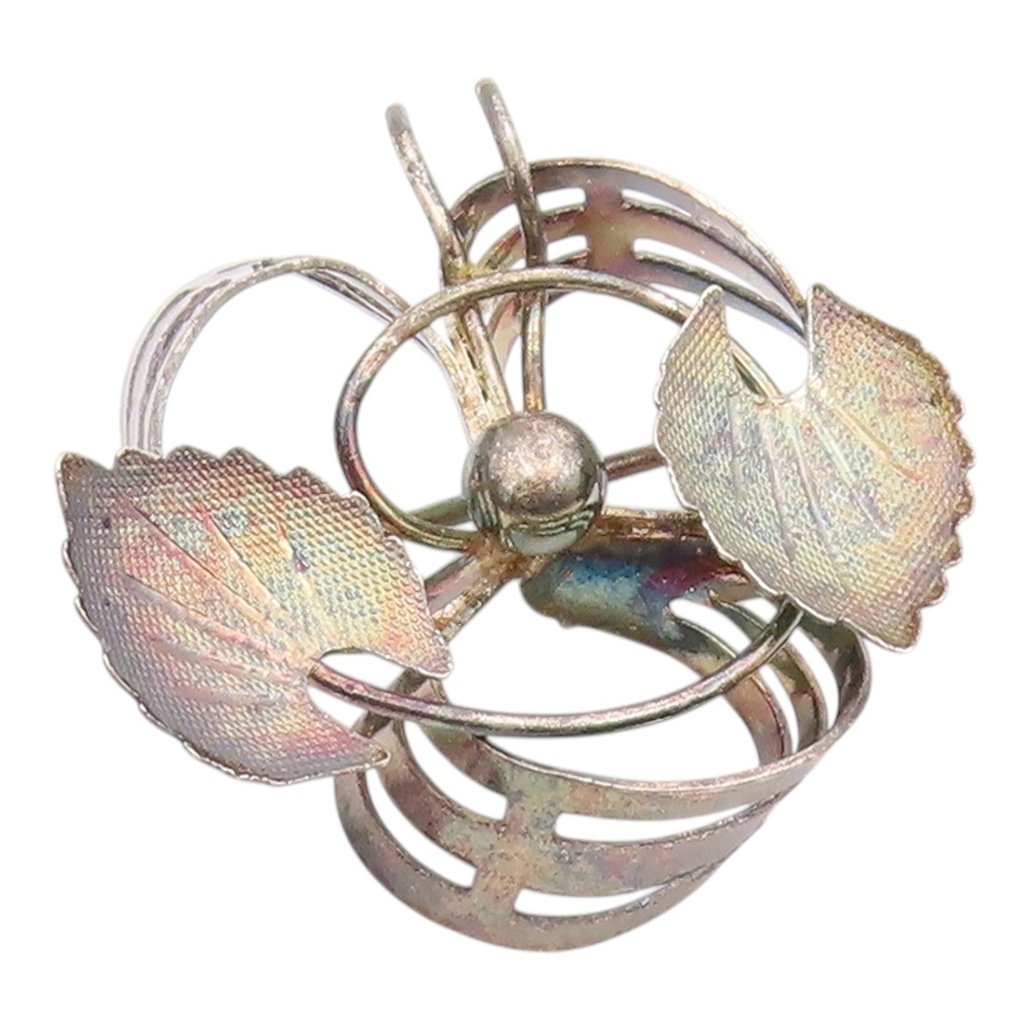 925 Sterling Silver Vintage Brooch Pin Classic Ribbon & Textured Leaf  BP12600