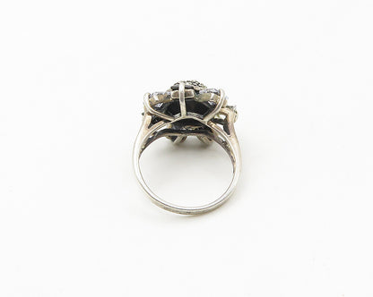 925 Silver  Vintage Cubic Zirconia & Hematite Cocktail Ring Sz 6  RG18027