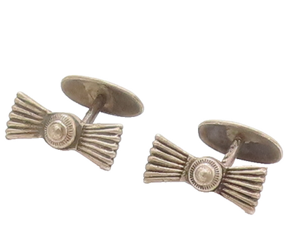SOUTHWESTERN 925 Sterling Silver Vintage 3D Carved Bow Cufflinks TR3476
