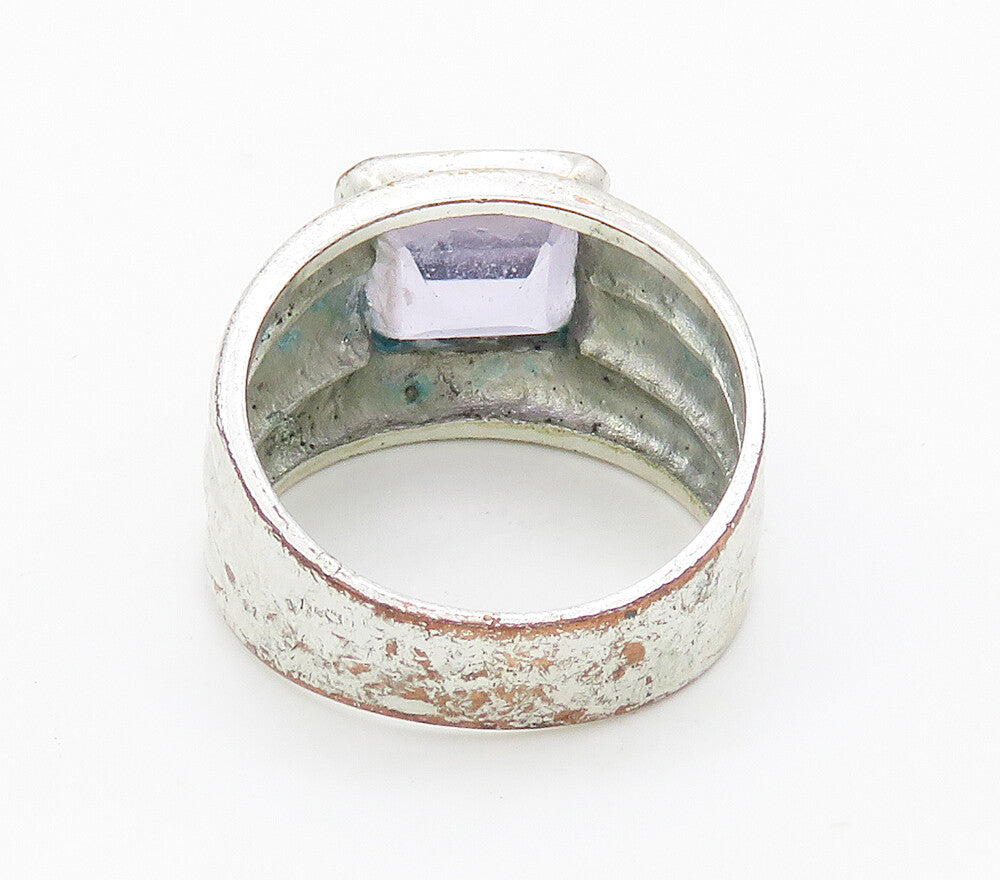 925 Sterling Silver  Vintage Amethyst Shiny Fluted Band Ring Sz 7.5  RG16057