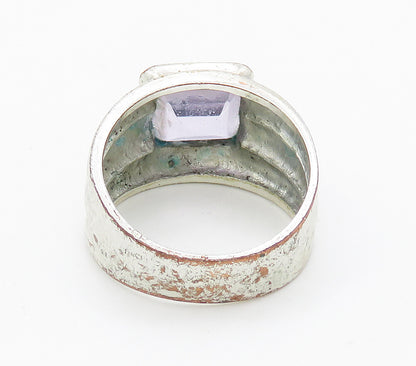 925 Sterling Silver  Vintage Amethyst Shiny Fluted Band Ring Sz 7.5  RG16057