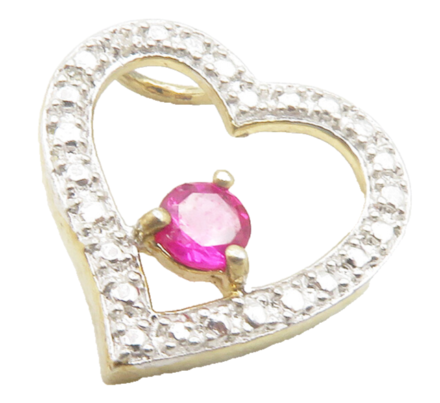 ROSS SIMON 925 Silver  Genuine Diamond & Pink Topaz Love Heart Pendant  PT9615