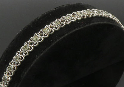 925 Sterling Silver  Marcasite Linked Floral Tennis Bracelet  BT1012