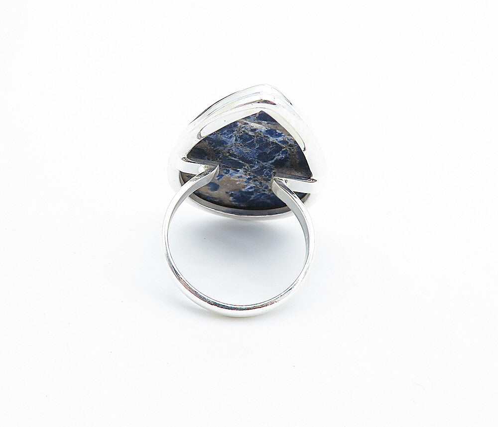 925 Sterling Silver Tear Drop Sodalite Polished Cocktail Ring Sz 9.5 RG7739