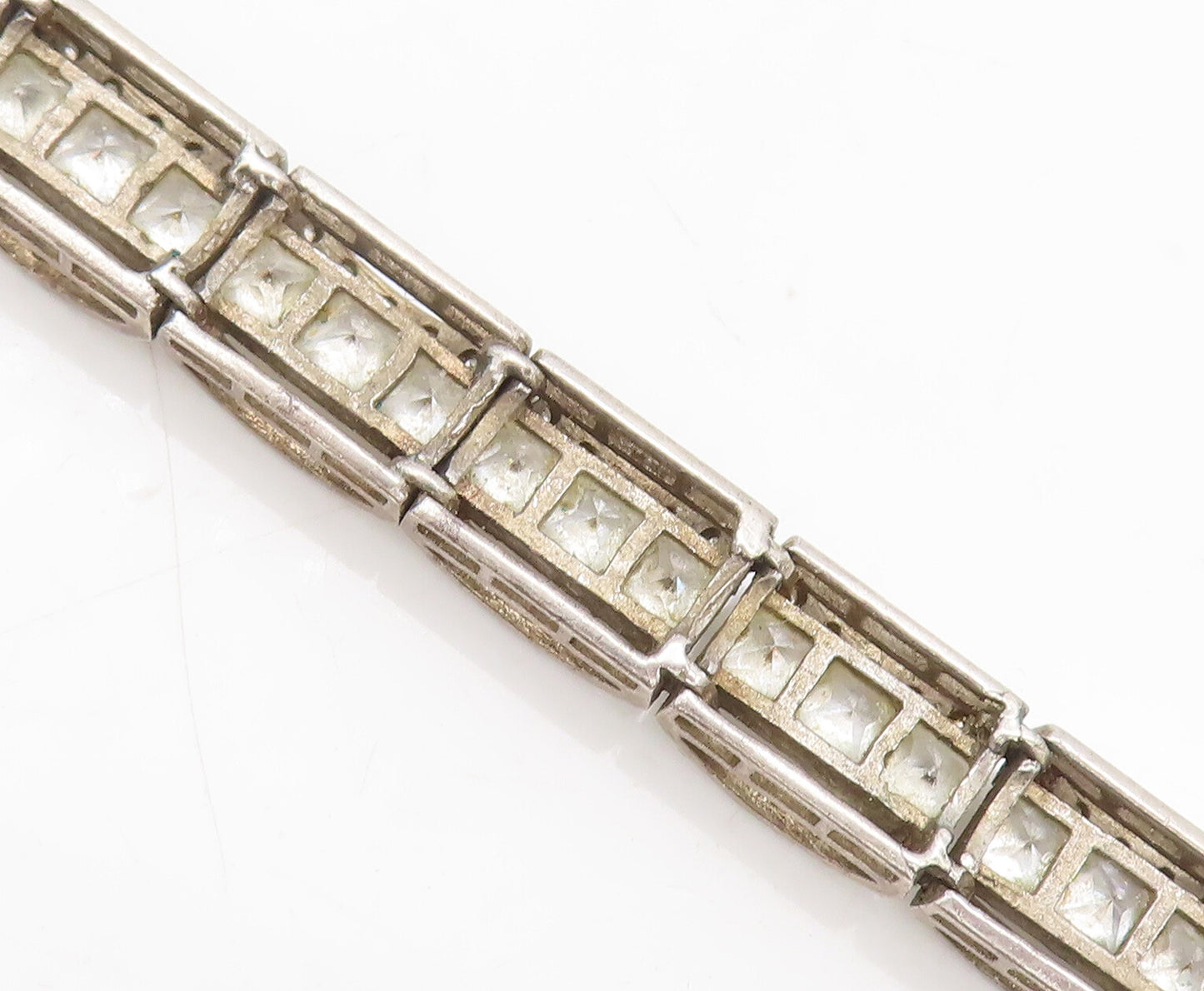 925 Sterling Silver Vintage Square And Round CZ 3 Chain Bridge Bracelet BT9937