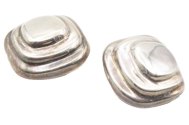 MEXICO 925 Sterling Silver  Vintage Graduated Dome Non Pierce Earrings  EG5196