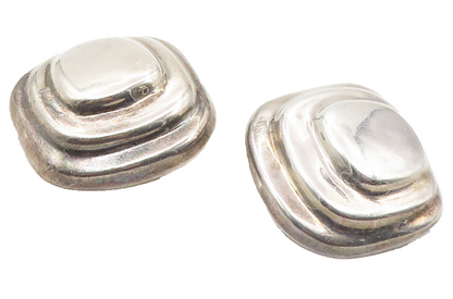 MEXICO 925 Sterling Silver  Vintage Graduated Dome Non Pierce Earrings  EG5196
