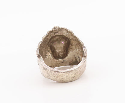 925 Sterling Silver Vintage Ring Ruby Eye Carved Tribal Man Face Sz 8  RG27715