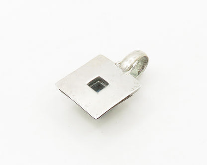 925 Sterling Silver  Vintage Faceted Blue Topaz Square Dome Pendant  PT14558