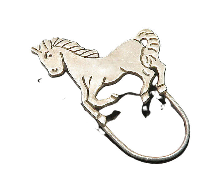 MEXICO 925 Sterling Silver  Vintage Shiny Horse Motif Brooch Pin  BP7755