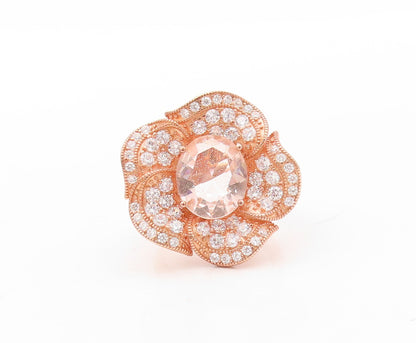 925 Sterling Silver Vintage Ring Rose Gold Plated CZ Inlay Flower  Sz 7  RG30684