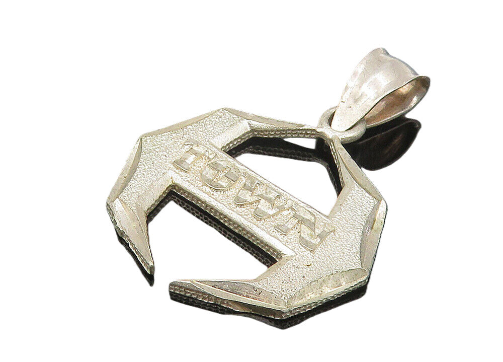 925 Sterling Silver  Vintage Shiny Textured Town Drop Pendant  PT9093