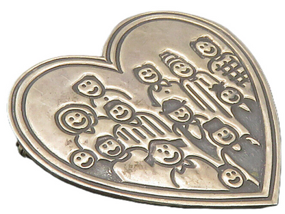 EFS MEXICO 925 Silver  Vintage Oxidized People Love Heart Brooch Pin  BP4013
