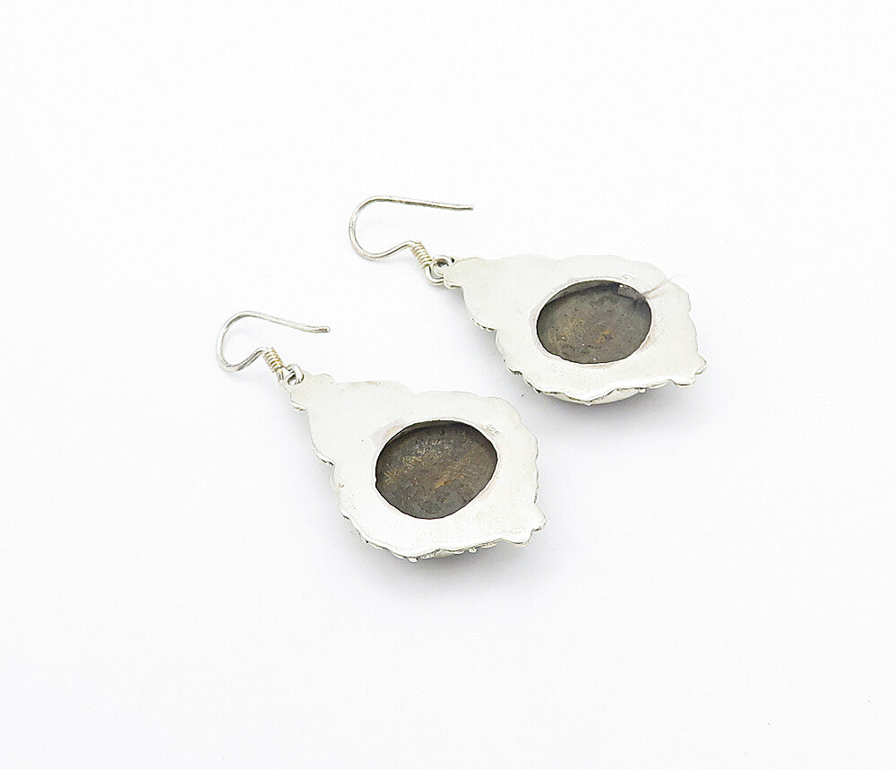 925 Sterling Silver  Vintage Tiger's Eye Heart Swirl Dangle Earrings  EG3298