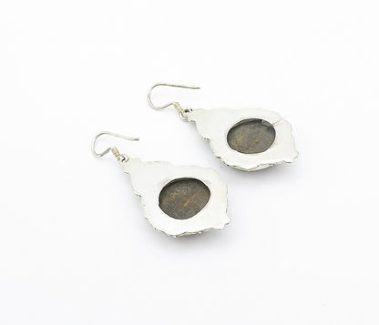 925 Sterling Silver  Vintage Tiger's Eye Heart Swirl Dangle Earrings  EG3298