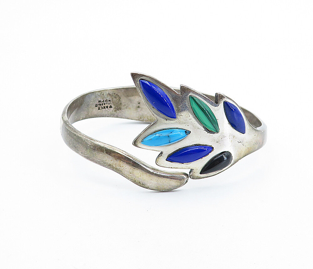 TAXCO MEXICO 925 Silver  Vintage Lapis Lazuli Turquoise & Onyx Bracelet BT2017