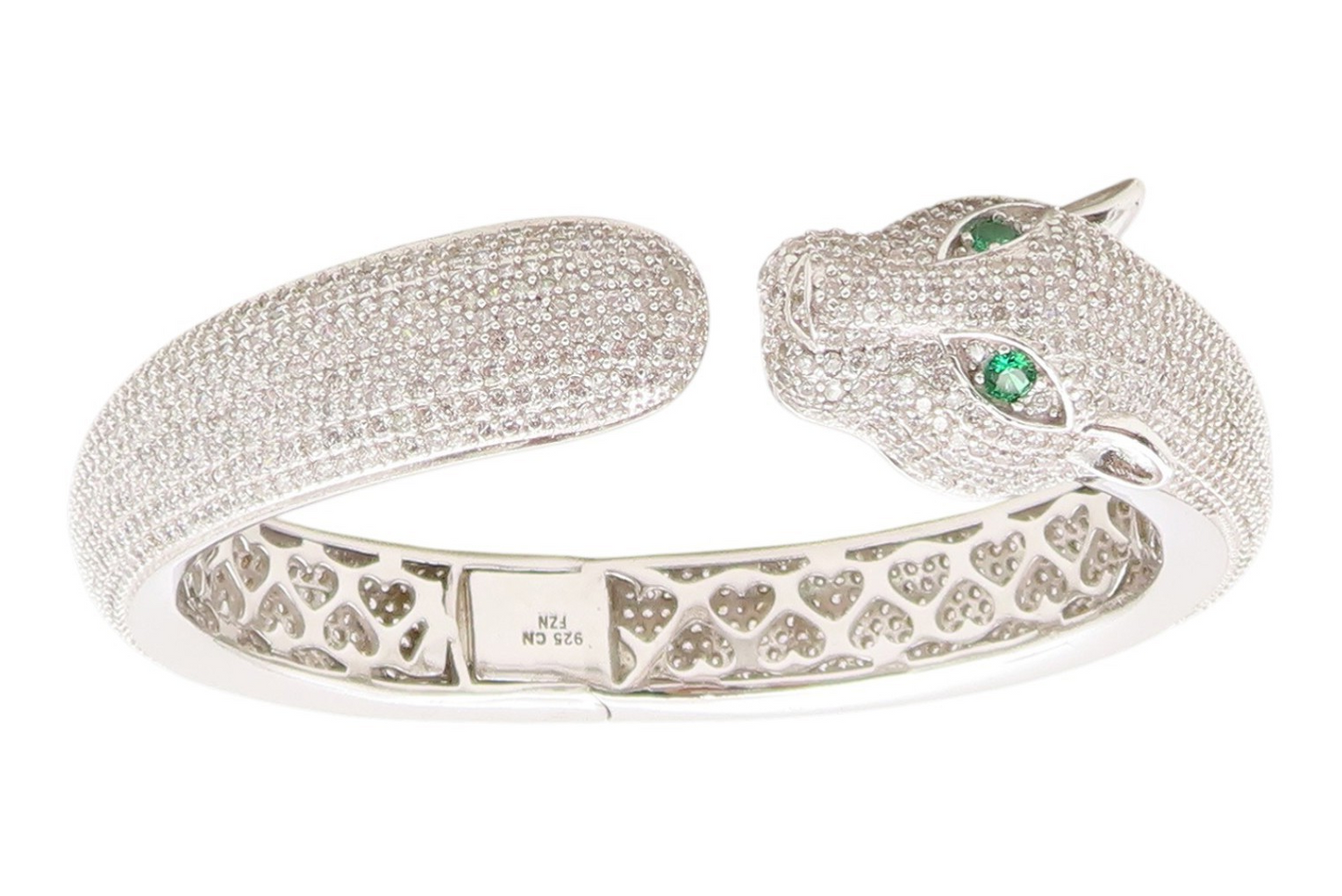 925 Sterling Silver Vintage Bracelet CZ Cluster Panther Head Bangle  BT11987