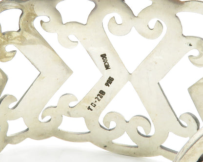 MEXICO 925 Sterling Silver  Vintage Open Love Hearts Cuff Bracelet  BT5172