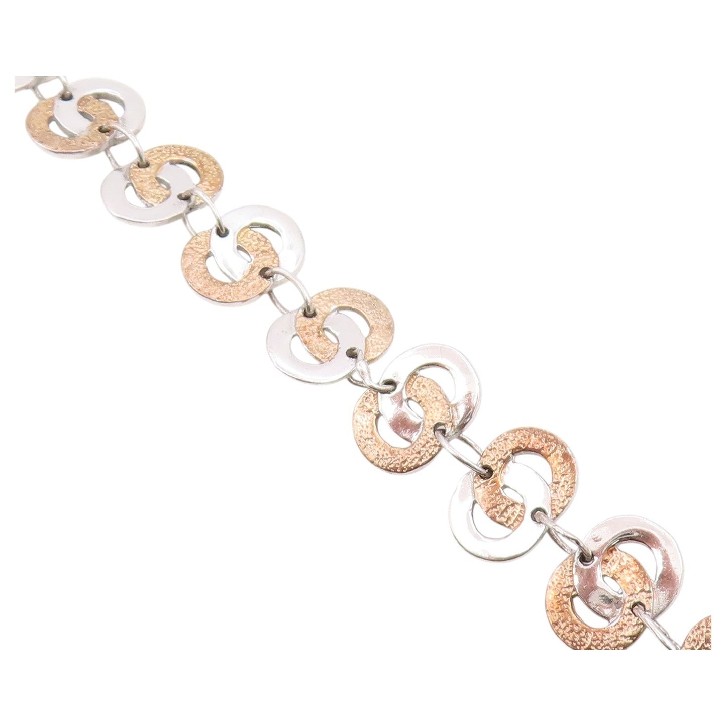 925 Sterling Silver Vintage Bracelet Two Tone Interlocking Circles Link  BT12200
