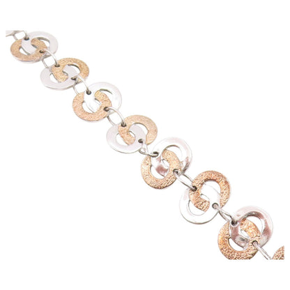 925 Sterling Silver Vintage Bracelet Two Tone Interlocking Circles Link  BT12200