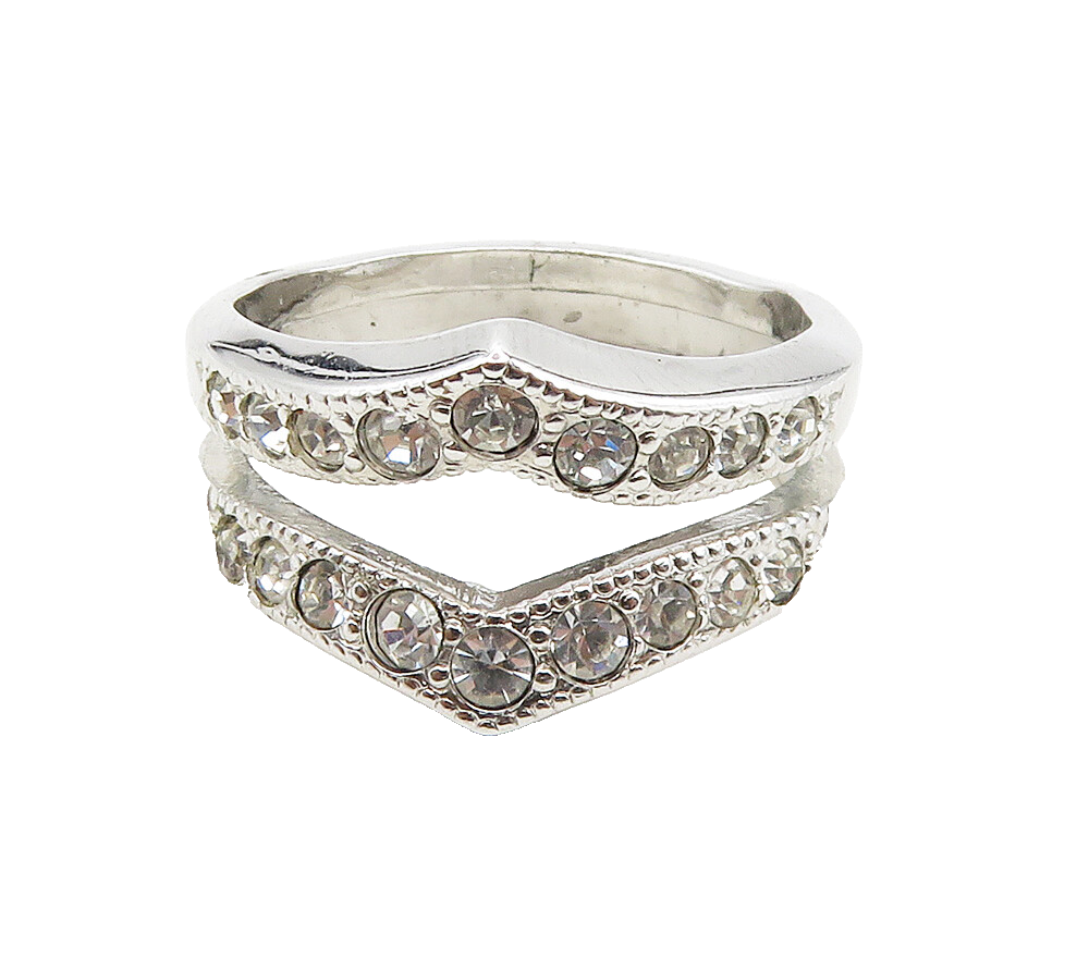 CLARK & COOMBS 925 Silver  Cubic Zirconia Pointed Split Band Ring Sz 7 RG15777