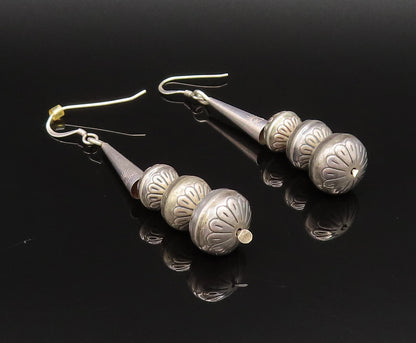 SOUTHWESTERN 925 Silver Vintage Etched Floral Spheres & Cone Earrings EG12035