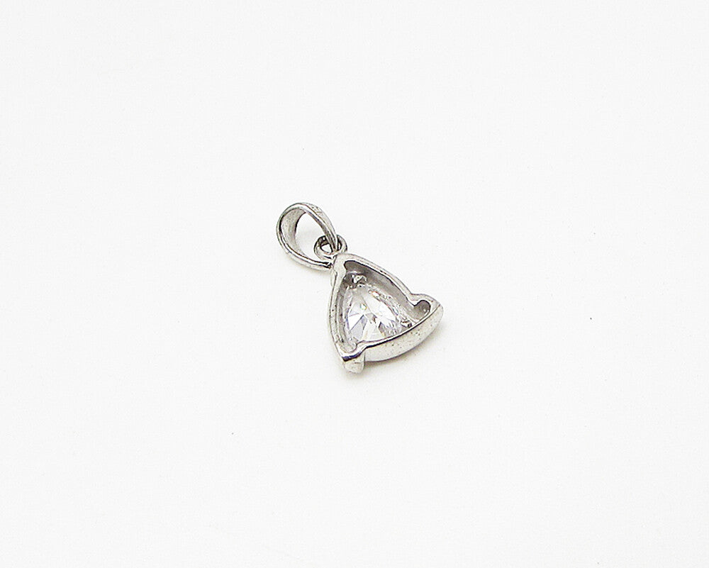 925 Sterling Silver  White Cubic Zirconia Triangular Drop Pendant  PT1934