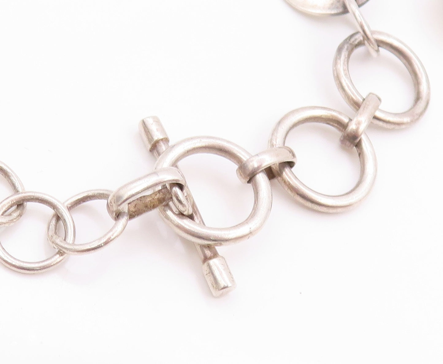 925 Sterling Silver Vintage Necklace Geometric Chain With Toggle Clasp   NE4682