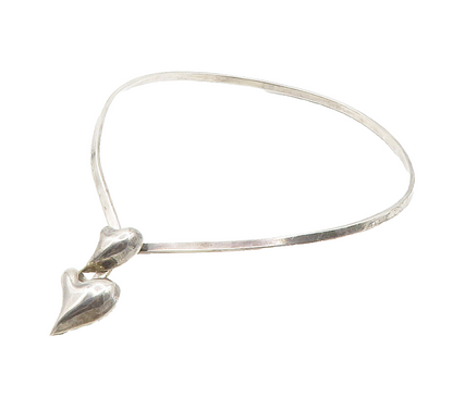MEXICO 925 Sterling Silver  Vintage Smooth Love Heart Collar Necklace  NE2550