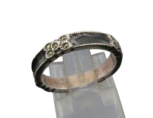 JUDITH JACK 925 Silver  Vintage Marcasite Floral Motif Band Ring Sz 6  RG21746