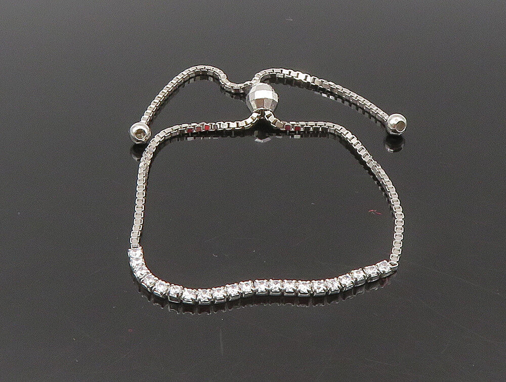 925 Sterling Silver  White Cubic Zirconia Adjustable Box Chain Bracelet  BT1109
