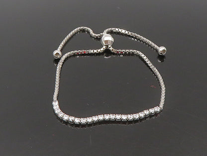 925 Sterling Silver  White Cubic Zirconia Adjustable Box Chain Bracelet  BT1109