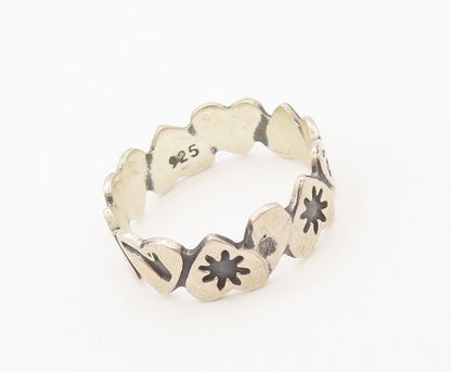 925 Sterling Silver Vintage Ring Up & Down Linked Etched Heart Sz 6.5  RG27686