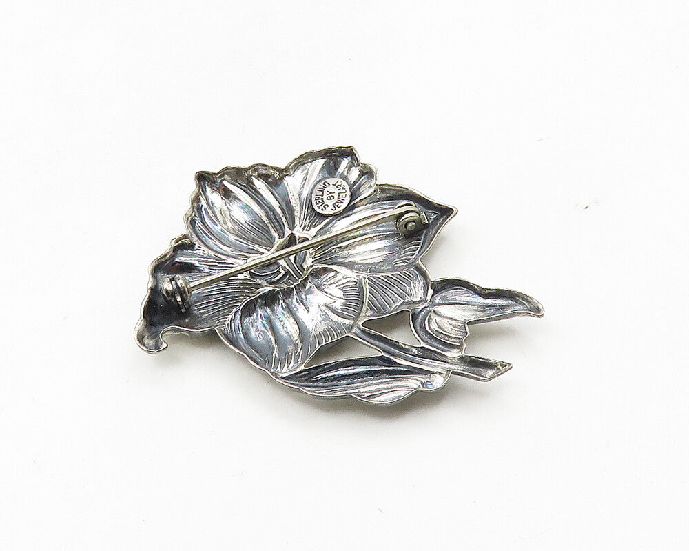 JEWEL ART 925 Sterling Silver  Vintage Single Flower Motif Brooch Pin  BP7136