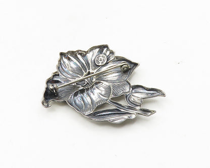 JEWEL ART 925 Sterling Silver  Vintage Single Flower Motif Brooch Pin  BP7136