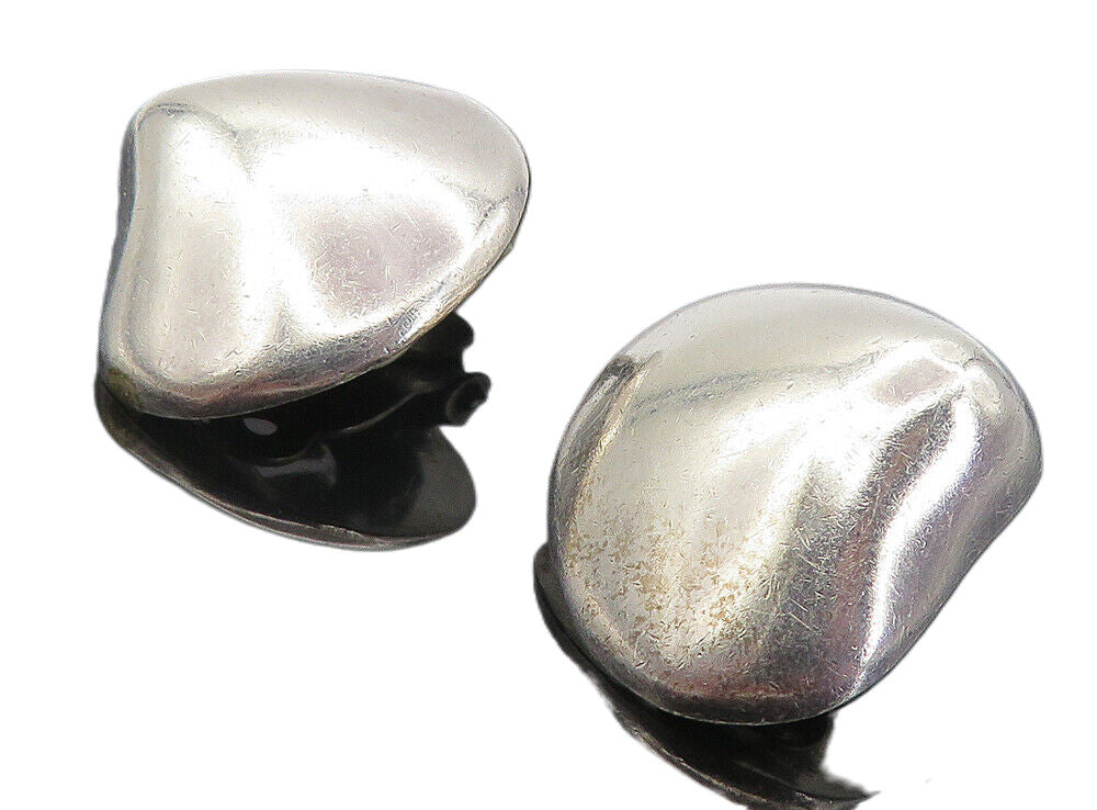 MEXICO 925 Sterling Silver  Vintage Shiny Hollow Non Pierce Earrings  EG3830