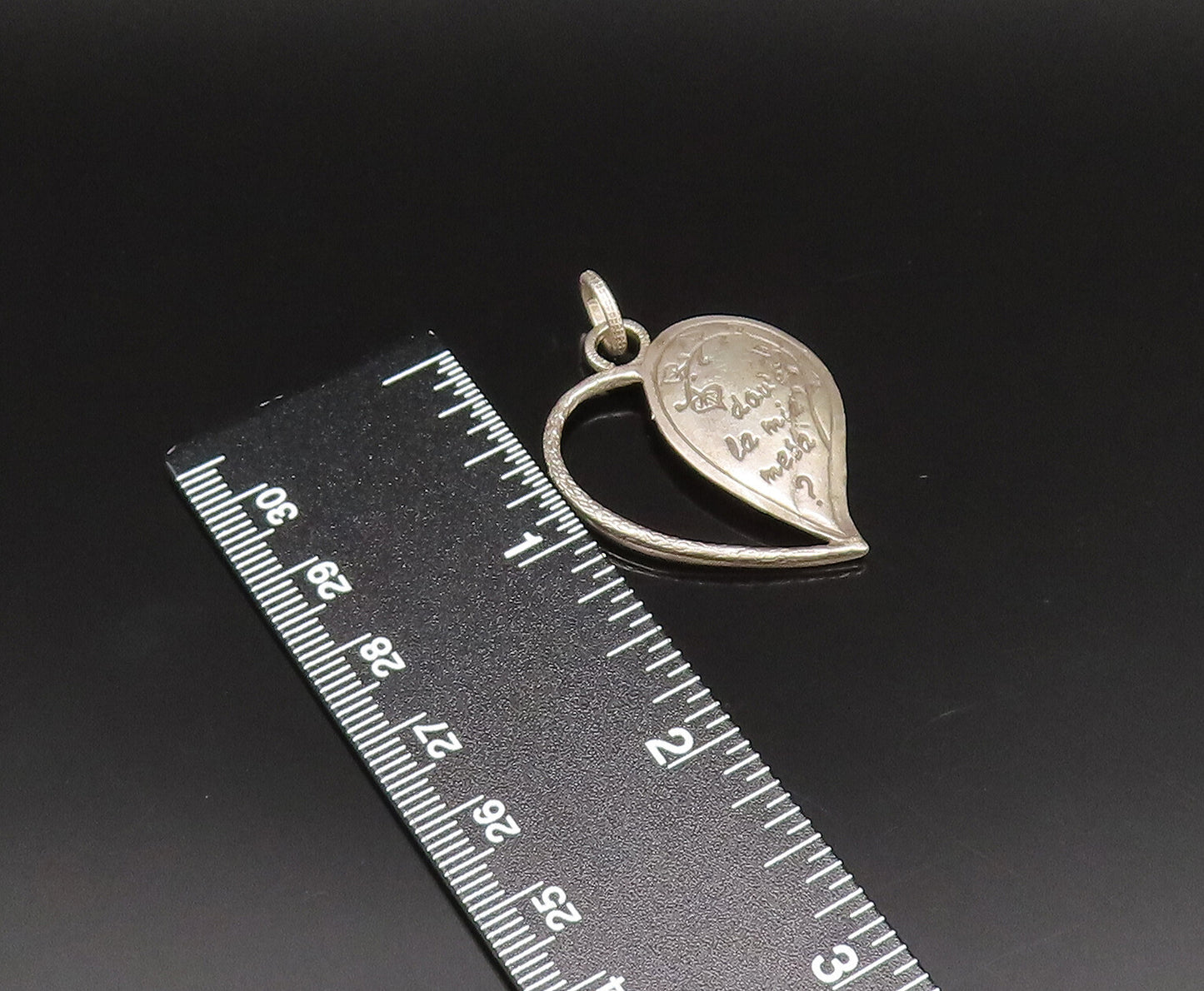 925 Silver  Vintage Engraved Question In Italian Half Heart Pendant  PT21132
