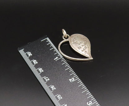 925 Silver  Vintage Engraved Question In Italian Half Heart Pendant  PT21132