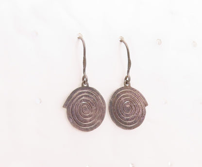 925 Sterling Silver Vintage Earrings Solid Coiled Spiral Carved EG13201