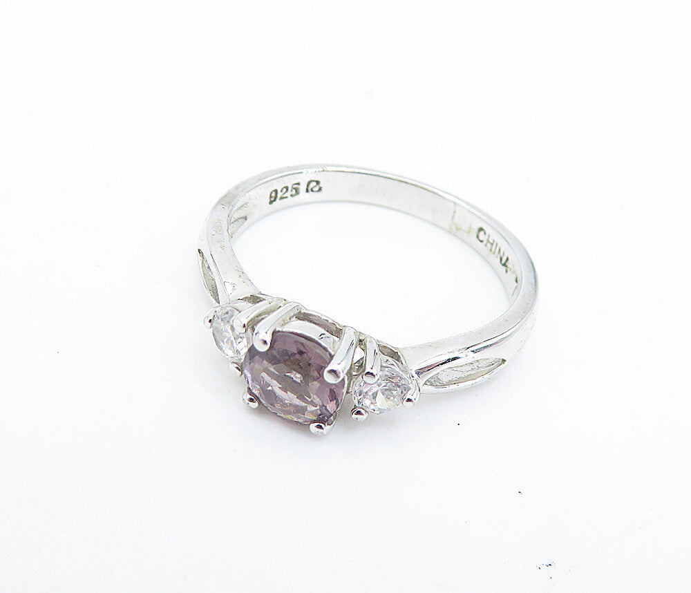 ROSS SIMON 925 Silver  Amethyst & Topaz Solitaire Accent Ring Sz 7  RG7423